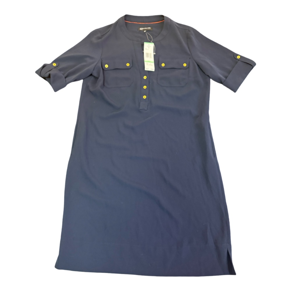 APRIL Navy Button‑Front Utility Dress — Size 8 — NWT